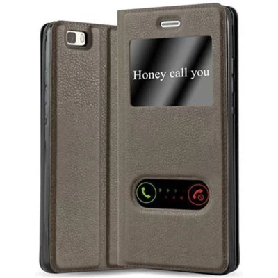 Afbeelding van Cadorabo Hoesje geschikt voor Huawei P8 LITE 2015 in STEEN BRUIN Beschermhoes met magnetische sluiting, standfunctie en 2 kijkvensters Book Case Cover Etui