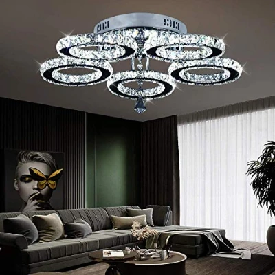 Afbeelding van Led plafondlamp, moderne kristallen kroonluchter, roestvrijstalen hanglamp voor slaapkamer, woonkamer, eetkamer