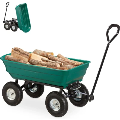 Afbeelding van Relaxdays tuinkar met kiepfunctie bolderkar op luchtbanden grote transportkar 200 kg