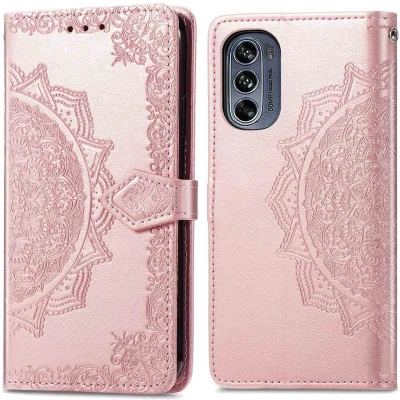 Afbeelding van iMoshion Hoesje Geschikt voor Motorola Moto G62 Met Pasjeshouder Mandala Bookcase Rosé Goud