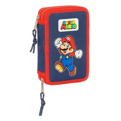 Image de Super Mario World Trousse scolaire pour enfant, avec 28 outils inclus, pratique et polyvalente, qualité résistance, 12,5 x 4 19,5 cm, bleu marine, Estándar, Décontracté