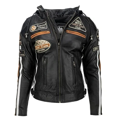 Afbeelding van Urban Leather Uniseks leren bikerjack 58 damesjacks, zwart, XL EU