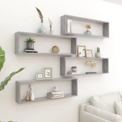 Afbeelding van Wandschappen kubus 4 st 100x15x30 cm spaanplaat betongrijs