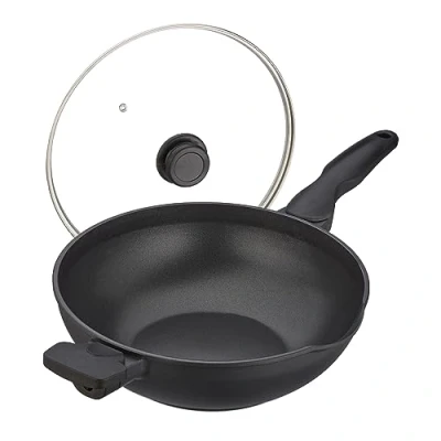 Afbeelding van Relaxdays wokpan met deksel aluminium Ø 30 cm antiaanbaklaag gas en elektrisch
