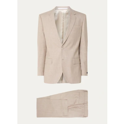 Afbeelding van BOSS heren Slim fit 2 delig pak in scheerwolblend de kleur Beige, maat: 54