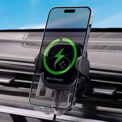 Afbeelding van Spigen OneTap UTS12W Universele Telefoonhouder Auto met Klem Ventilatierooster Draadloos Opladen 15W Zwart