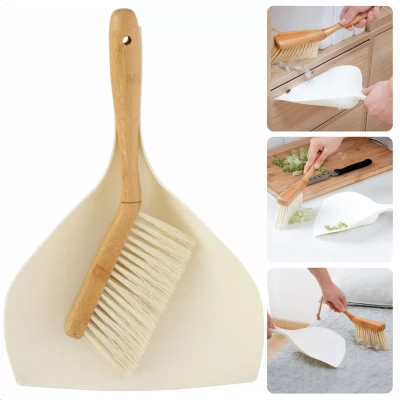 Afbeelding van Cheqo® Stoffer en Blik Bamboe Veger Bezem Duurzaam Ecologisch Ophangbaar