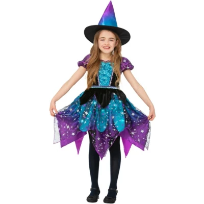 Afbeelding van Smiffy&#039;s Heks &amp; Spider Lady Voodoo Duistere Religie Kostuum Deluxe Van De Volle Maan Meisje Blauw, Paars Medium Halloween Verkleedkleding