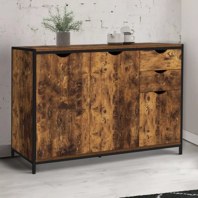 Afbeelding van 110 cm DAYTON laag dressoir met kasten en laden in industrieel ontwerp