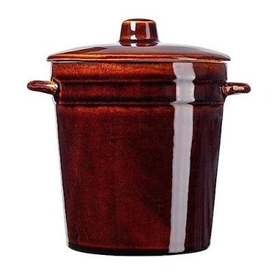 Afbeelding van KADAX Steenpan van aardewerk, keramische steelpan, met handgrepen aan de zijkant en deksel, vaatwasmachinebestendig, gistingspot, handgemaakt, voor komkommers, hoogte 2 liter