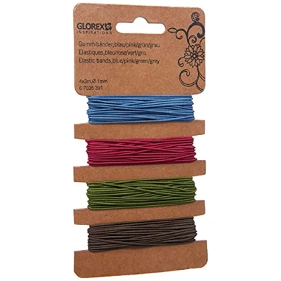 Afbeelding van GLOREX 6 7035 391 rubberen elastiekjes, 4 x 3 m Ø 1 mm blauw/roze/groen/grijs, meerkleurig, één maat
