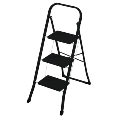 Afbeelding van Rijoka Vouwladder met 3 treden, huishoudladder, inklapbaar, staal, antislip, belastbaar tot 150 kg, zwart