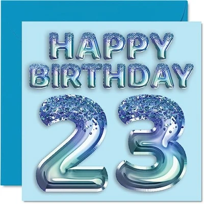 Afbeelding van Verjaardagskaart heren feestbal blauw glitter verjaardagskaarten voor 23 jarige man, broer, zoon, neef, oom, 145 mm x