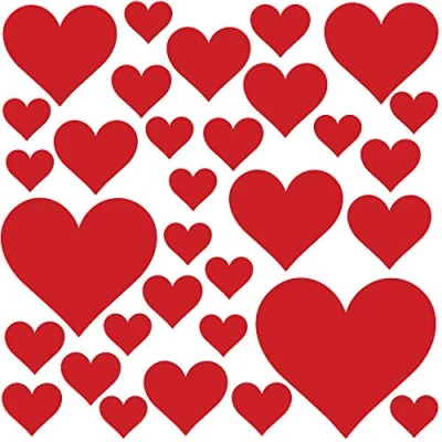 Afbeelding van PREMYO Set van 32 muurstickers voor kinderen, harten, wanddecoratie, babykamer, eenvoudig aan te brengen, rood