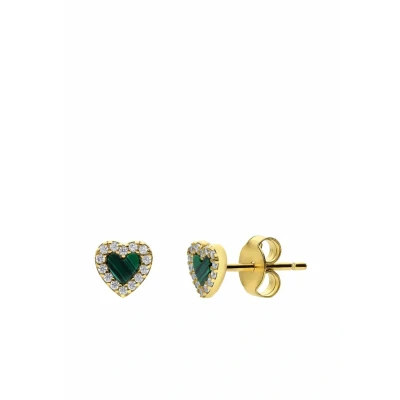 Afbeelding van Lucardi Dames Zilveren goldplated Oorbellen met een Malachite gemstone Staal Goud