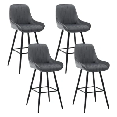 Afbeelding van WOLTU Set van 4 moderne ontbijtbarkrukken, barkrukken, eetkamerstoelen, gestoffeerde keukenkrukken met rugleuning, donkergrijs, BH394dgr