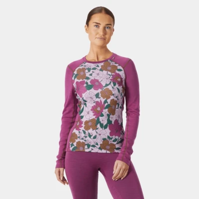 Afbeelding van Helly Hansen Lifa Merino Midweight Gra Crew Dames Base layer Magenta 2.0 Floral Aop S