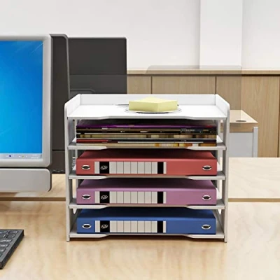Afbeelding van PUNCIA 5 niveaus, kantoorpapier organizer voor bureau, bureau aktenhouder, bureaubrievenbus en A4 papierhouder, documentenopslag thuis, kantoor, school