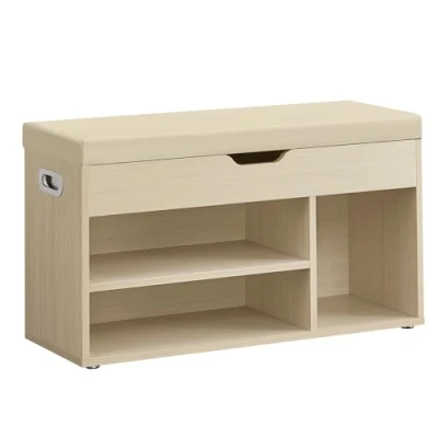 Afbeelding van VASAGLE LHS030K02 Gevoerde schoenenbank, opbergbank, met 3 vakken, verborgen opslag en planken, voor woonkamer, entree, slaapkamer, draagkracht 150 kg, naturel beige