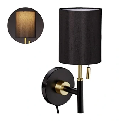 Afbeelding van Relaxdays wandlamp binnen met snoer muurlamp woonkamer wandspot schakelaar zwart