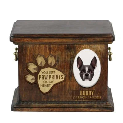 Afbeelding van Persoonlijke urn hond voor Boston Terrier Herinneringsdoos hondenas.