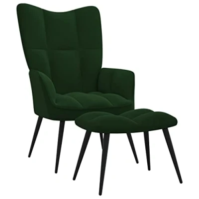 Image de vidaXL Chaise de relaxation avec tabouret Vert foncé Velours328086