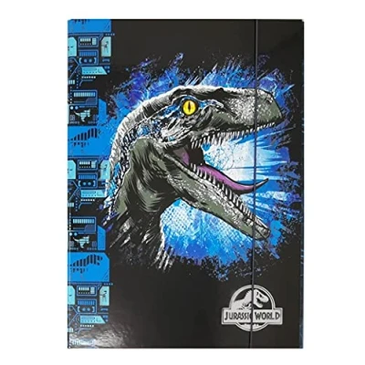 Afbeelding van Theonoi Stabiele kinderbox verzamelbox schriftmap map voor schooltassen doseermap met elastiek en binnenkleppen DIN A4 jongens meisjes (Dino Jurassic Dinosaurus)