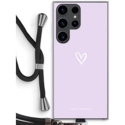 Afbeelding van Case Company® hoesje met Koord geschikt voor Samsung Galaxy S23 Ultra Klein hartje paars Telefoonhoesje Zwart Bescherming aan alle Kanten en Over de Schermrand