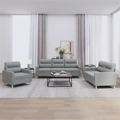 Image de vidaXL Ensemble de canapés 3 pcs avec coussins Gris clair Tissu3201810
