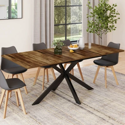 Image de Table à manger extensible rectangle ALIX plateau HAWKINS avec rangement 6 10 personnes bois foncé et noir 160 200 cm
