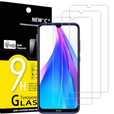 Afbeelding van NEW&#039;C Displaybeschermfolie van gehard glas voor Xiaomi Redmi Note 8T, krasbestendig, zonder luchtbellen, extreem robuust (0,33 mm HD ultra transparant), hardheid 9H, 3 stuks