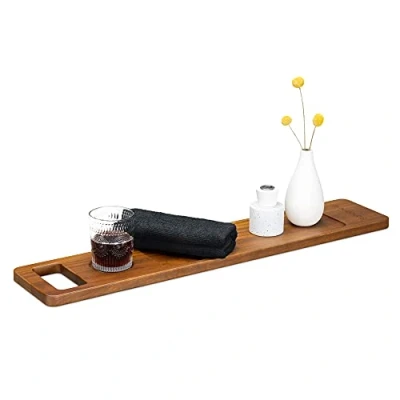 Afbeelding van Navaris houten bad tray plank Luxe plankje van Walnoothout Voor op de rand het tablet, boek, kaarsen of massageolie