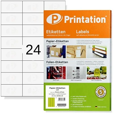 Afbeelding van Printation Universele etiketten 600 70 x 37 mm wit zelfklevend 25 vellen A4 tot 3 8 24 stickers bedrukbaar adreslabels 3474 4453 4615 LA133 FBA internetmerk