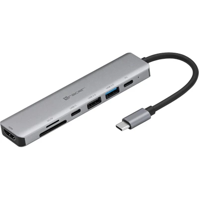 Afbeelding van Tracer Adapter met HDMI kaartlezer USB Type C MicroSD SD Aluminium 60W