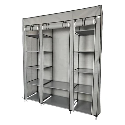 Afbeelding van Lendo Online Opvouwbare Kledingkast Garderobekast met ophangrails Opbergkast Campingkast Kampeerkast 145x44x170cm Grijs