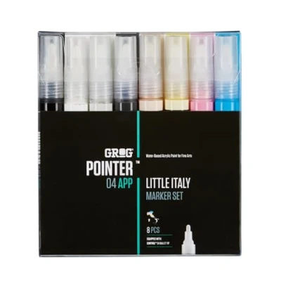 Afbeelding van Grog Pointer Little Italy set 8 verfstiften Waterbasis Stiftpunten van 4 mm