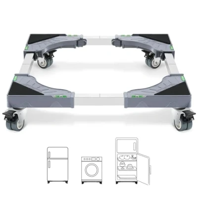 Afbeelding van wasmachine onderstel met 4 vergrendelbare wielen, draaglast 200KG onderstel, breedte verstelbaar 40 62cm, hoogte 11cm trolley, droger, koelkast