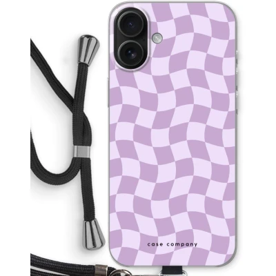 Afbeelding van Case Company® hoesje met Koord geschikt voor iPhone 16 Plus Grid Paars Telefoonhoesje Zwart Bescherming aan alle Kanten en Over de Schermrand
