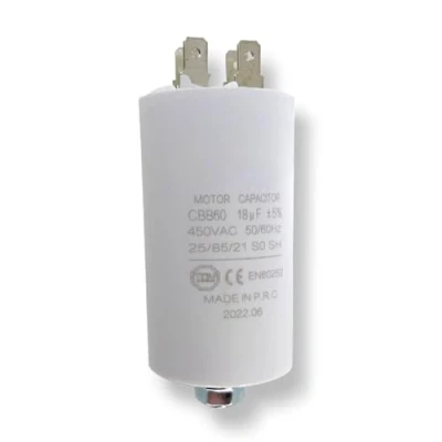 Afbeelding van DL pro Universele motorcondensator 18 µF 450 V Ø 40 x 70 mm met 6,3 AMP aansluitingen en bevestigingsschroeven M8 CBB60 startcondensator voor apparaten