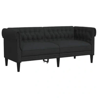 Afbeelding van Tweezitsbank Chesterfield stijl stof zwart
