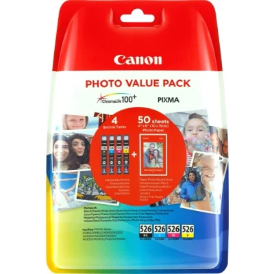 Afbeelding van Canon inkt multipack CLI 526BK/526C/526M/526Y incl. 50 vellen fotopapier 10x15cm