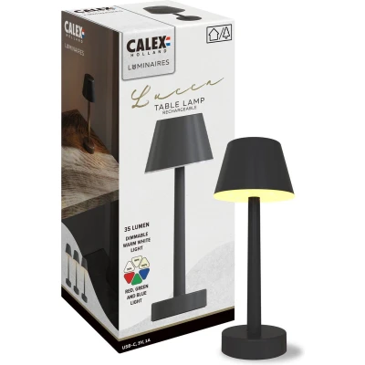 Afbeelding van Calex Oplaadbare Tafellamp Lucca Draadloos Dimbaar Warm Wit Licht &amp; RGB Waterdicht Decoratie voor Tuin, Woonkamer, Slaapkamer Sfeerverlichting Zwart