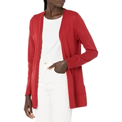 Image de Amazon Essentials Gilet Ouvert sur Le Devant Léger (Grandes Tailles Disponibles) Dames, Rouge Foncé, XXL