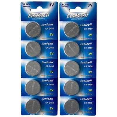 Afbeelding van 10 x CR2450 3 V lithium knoopplaat 600 mAh (2 blisterkaarten met 5 batterijen) EINWEG merkware Eunicell