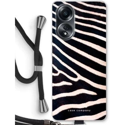 Afbeelding van Case Company® hoesje met Koord geschikt voor Oppo A58 4G Zebra Telefoonhoesje Zwart Bescherming aan alle Kanten en Over de Schermrand