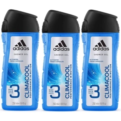 Afbeelding van Adidas Climacool Douchegel voor lichaam en gezicht, 250 ml, 3 stuks