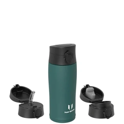 Image de Super Sparrow Gourde Isotherme INOX Bouteille 350ml thermos Enfant sans BPA Comprend 2 Couvercles avec Paille et Couvercle Sport