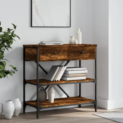 Afbeelding van Wandtafel 75x34,5x75 cm bewerkt hout gerookt eikenkleurig