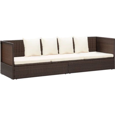 Afbeelding van Tuinbed met kussens poly rattan bruin