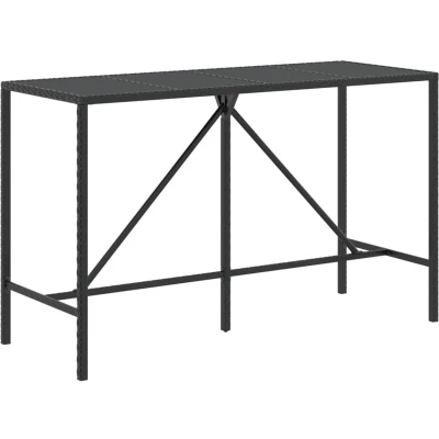 Afbeelding van Bartafel met glazen blad 180x70x110 cm poly rattan zwart